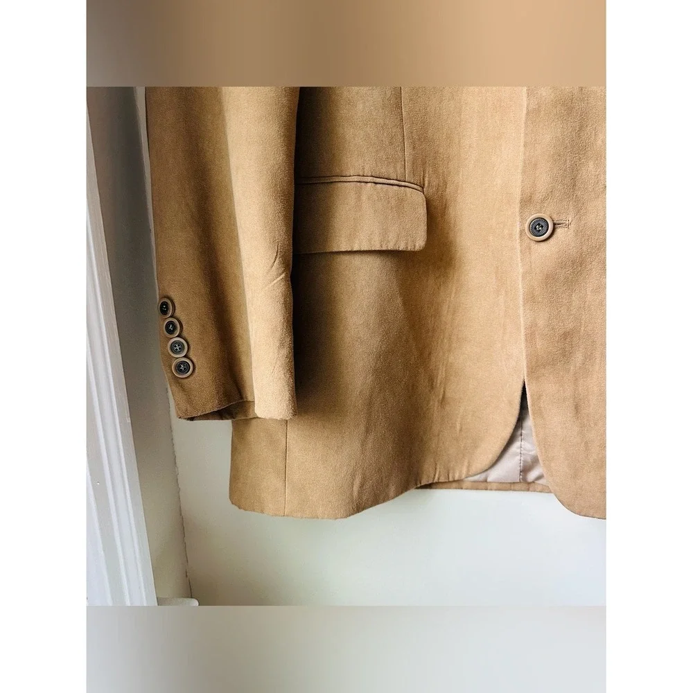 Andrew Fezza Fusion Mens Vintage 90s Y2K Camel Tan Suede Blazer Sport Coat 42R